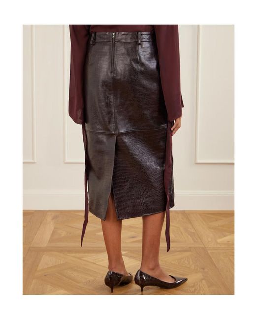 Frankie Shop Brown Taney Paneled Croc-Effect Leather Midi Skirt