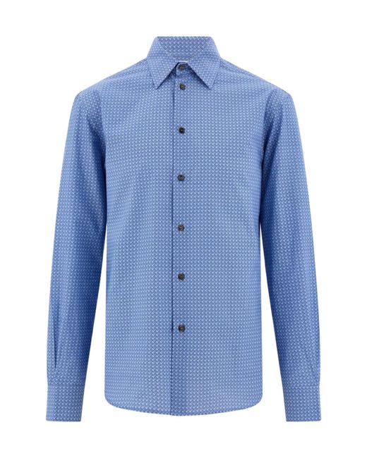 Ferragamo Blue Ferragamo Monogram Long-Sleeve Shirt for men