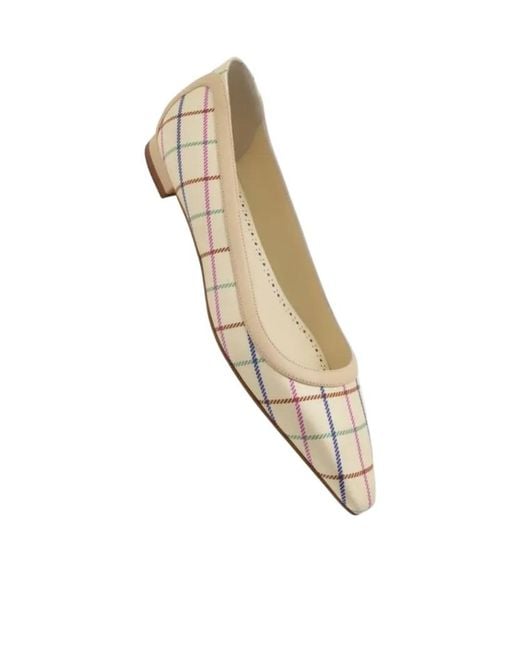 Manolo Blahnik Natural Checked Pointed Ballet Flats