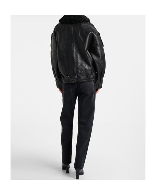 Agolde Black Zippered Long-Sleeved Leather Jacket