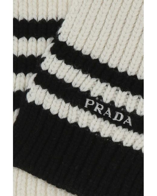 Prada White Logo Cashmere Scarf