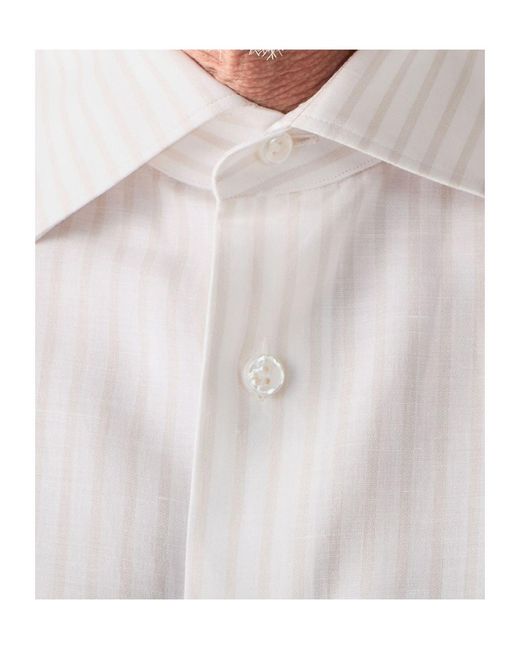 Zegna White Light Taupe And Striped Cotton Linen And Silk Shirt for men