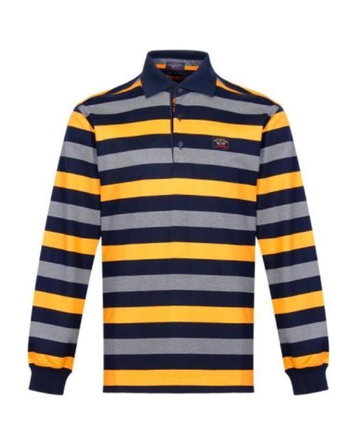 Paul & Shark Blue Striped Long-Sleeved Polo Shirt for men
