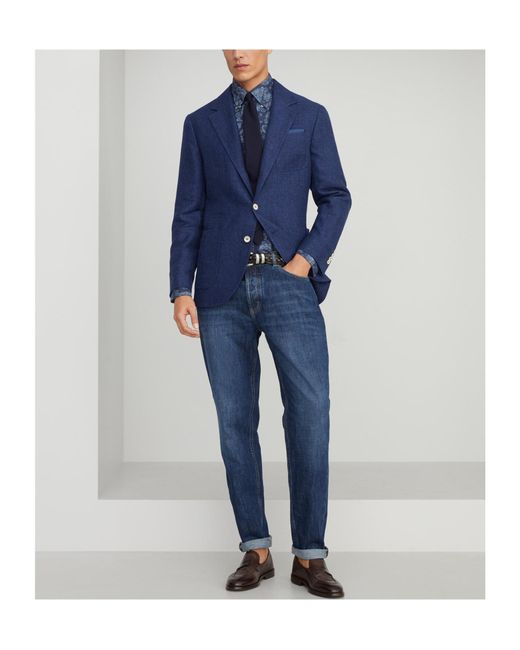 Brunello Cucinelli Blue Peak-Lapels Single-Breasted Blazer for men