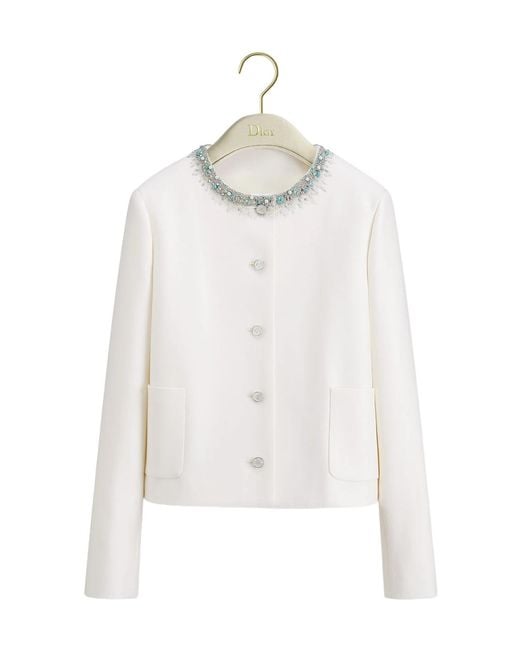 Dior White Embroidered Cropped Jacket