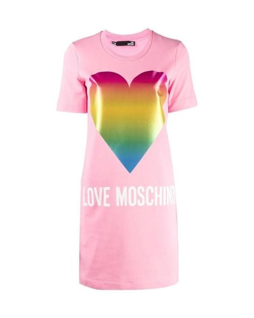 Moschino Pink Logo Printed T-Shirt Dress