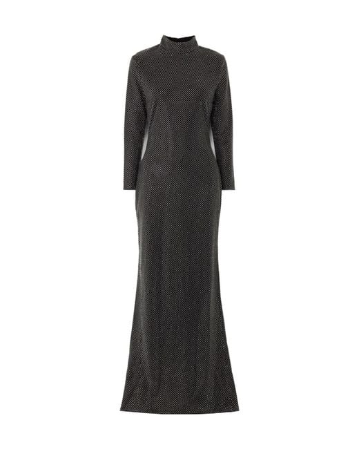 Solace London Black Crystal Embellished Evening Gown