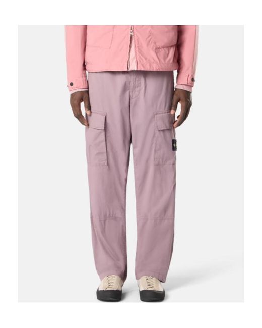 Stone Island Purple Logo Patch Loose Cargo Pants for men