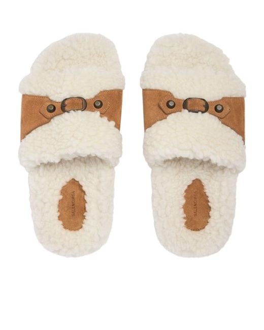 Balenciaga Natural Faux Fur Slides