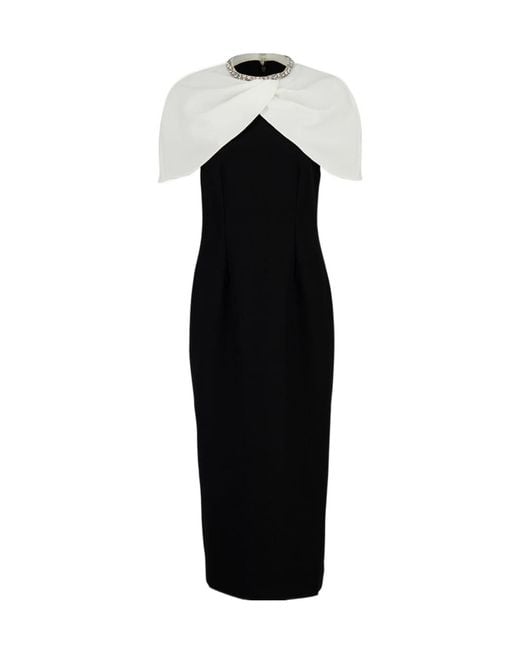 Roland Mouret Black Crystal Trimmed Shawl Crepe Dress