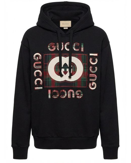 Gucci Black Logo-Print Drawstring Hoodie