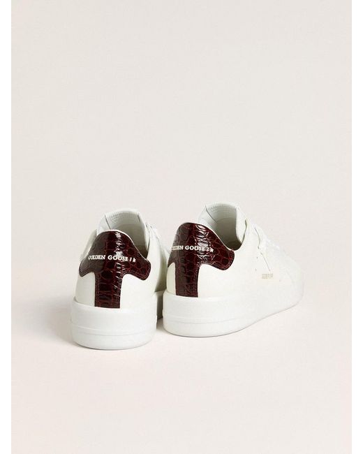Golden Goose Deluxe Brand White Purestar With Leather Star And Burgundy Croc-Print Leather Heel Tab for men