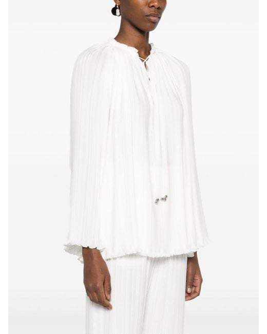 Lanvin White Pleated Effect Lace-Up Blouse