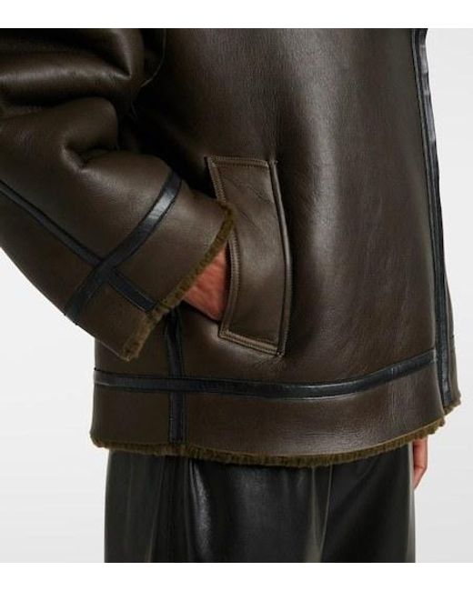 Nour Hammour Brown Jacqueline Shearling-Trimmed Leather Jacket