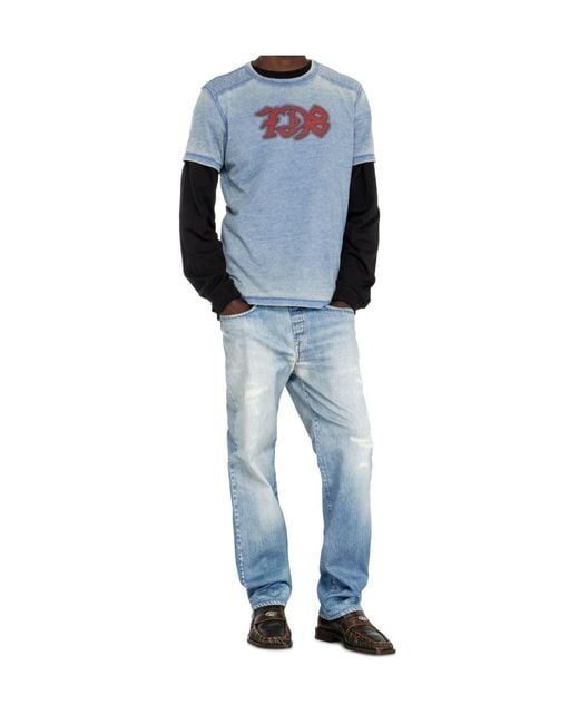 DIESEL Blue Burnout T-Shirt With D78 Print for men