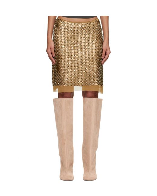 Edward Cuming Natural Hand-Emroidered Sequined Midi Skirt