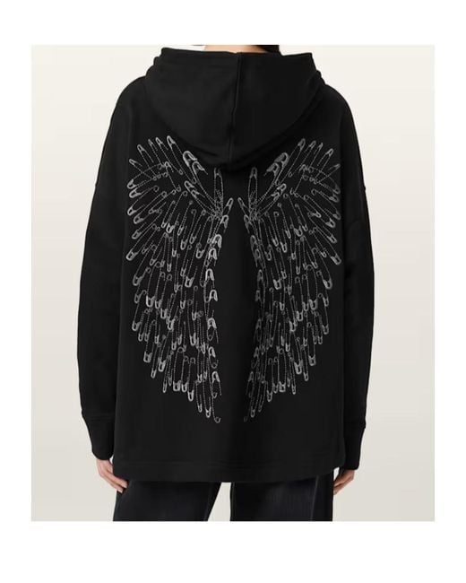 AllSaints Black Organic Cotton Pin-Detail Etienne Hoodie