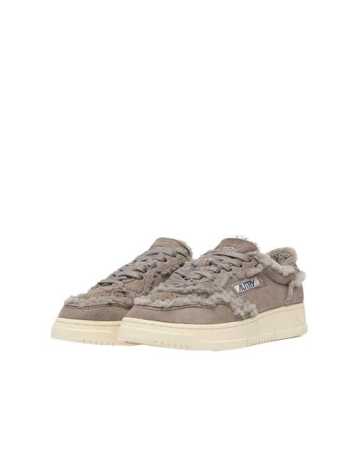 Autry Gray Medalist Shearling Low-Top Sneakers