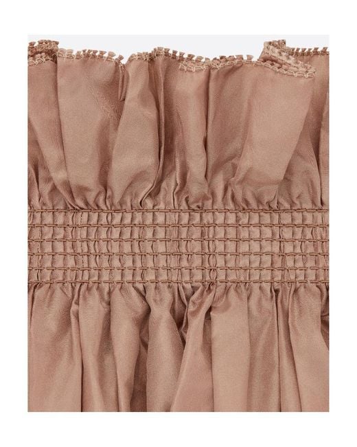 Dior Brown Off-The-Shoulder Smocked Top