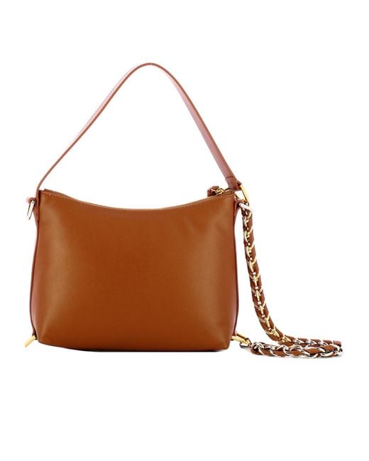 Coccinelle Brown Logo Printed Zipped Shoulder Bag