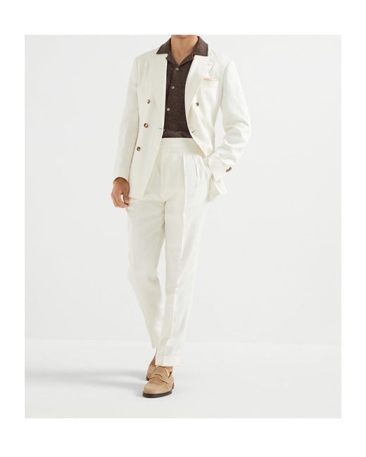 Brunello Cucinelli White Double Breasted Tailored Blazer for men