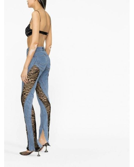 Mugler Blue Lace-Panel Skinny Jeans