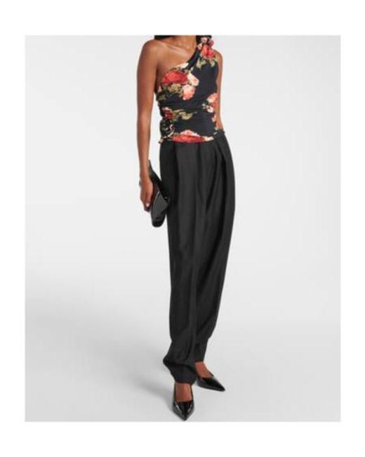 Magda Butrym Red Floral Ruched One-Shoulder Top