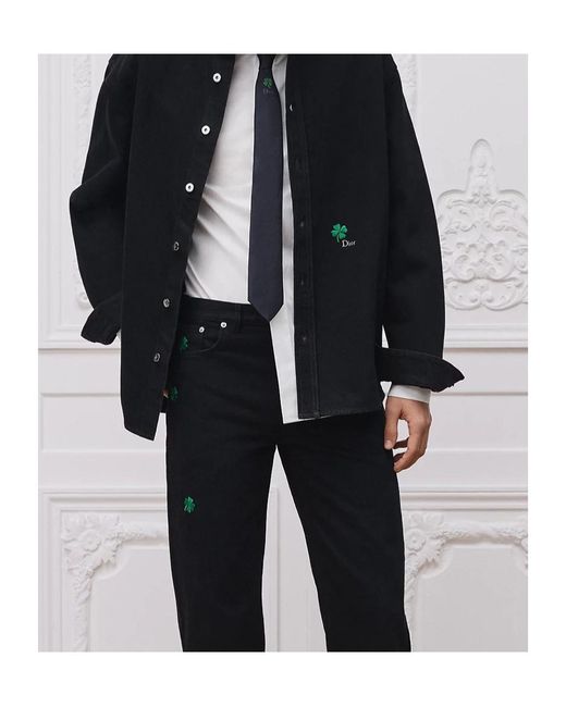 Dior Black Overshirt With Clover Embroidery for men
