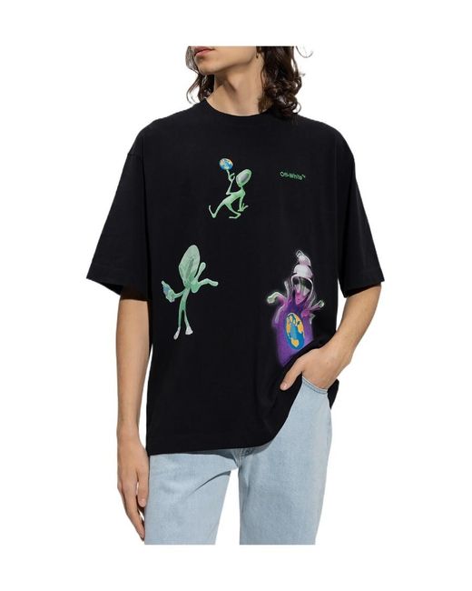 Off-White c/o Virgil Abloh Black Alien-Print Cotton T-Shirt for men