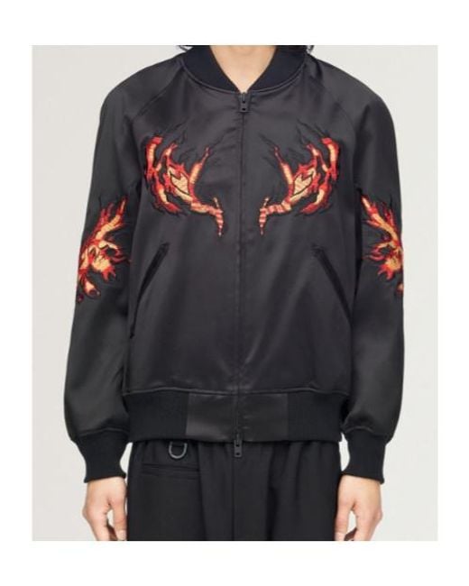 Y-3 Black Embroidered Graphic Satin Souvenir Jacket for men