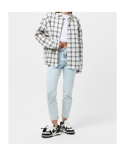 Off-White c/o Virgil Abloh Blue Straight Leg Cropped Logo Jeans