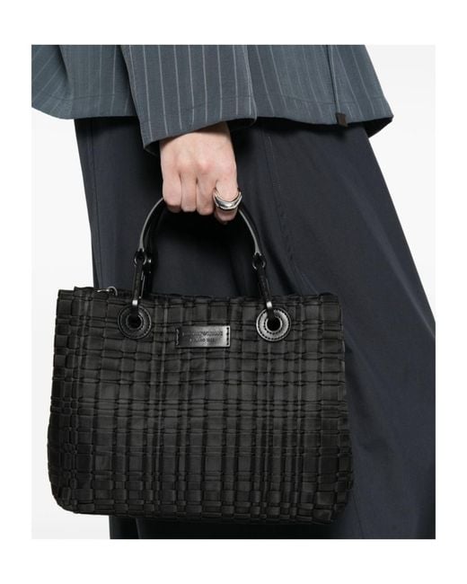 Emporio Armani Black Logo Patch Woven Tote Bag