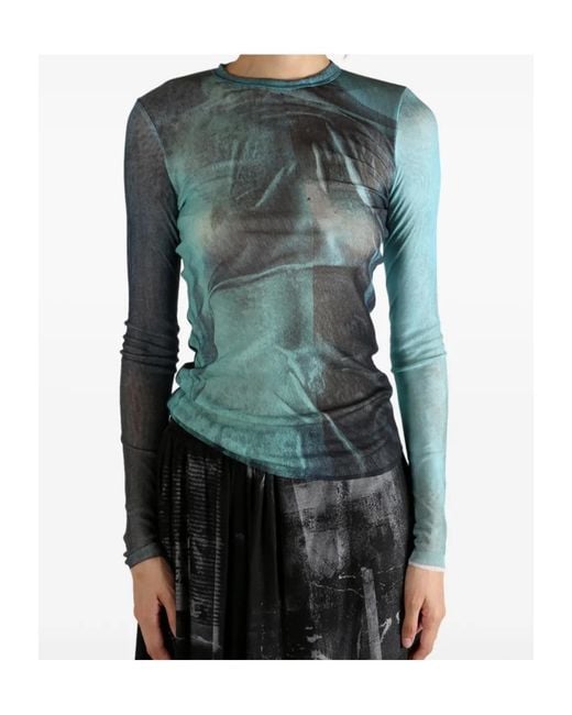 Jean Paul Gaultier Blue Abstract-Print Long-Sleeve T-Shirt