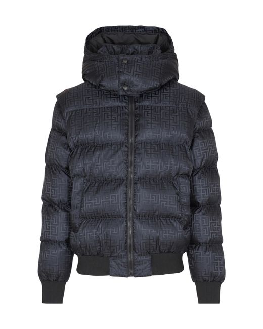 Balmain Blue Monogram-Jacquard Padded Jacket for men