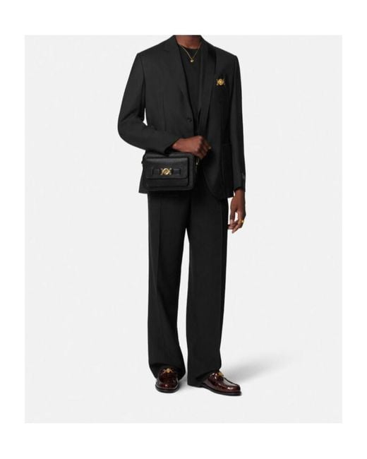 Versace Black Logo-Printed Zipped Crossbody Bag for men