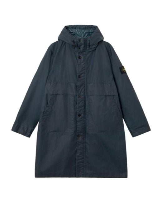 Stone Island Blue Logo Patch Hooded Parka for men