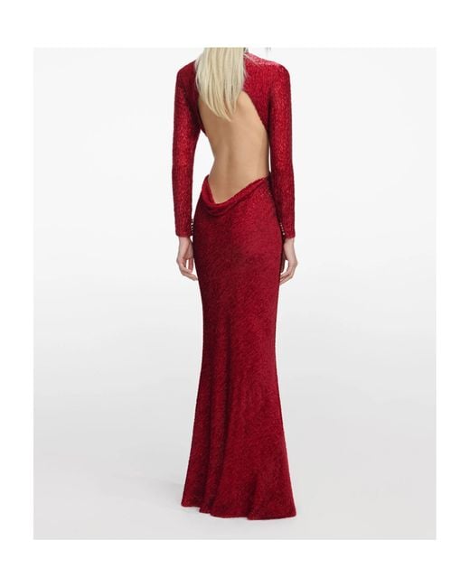 Self-Portrait Red Cut-Out Long-Sleeved Dress