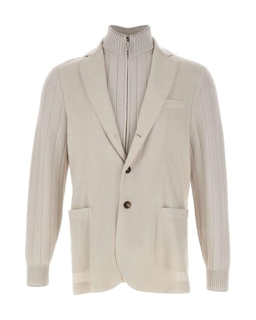 Eleventy Gray Single Breasted Ribbed-Knit Blazer for men
