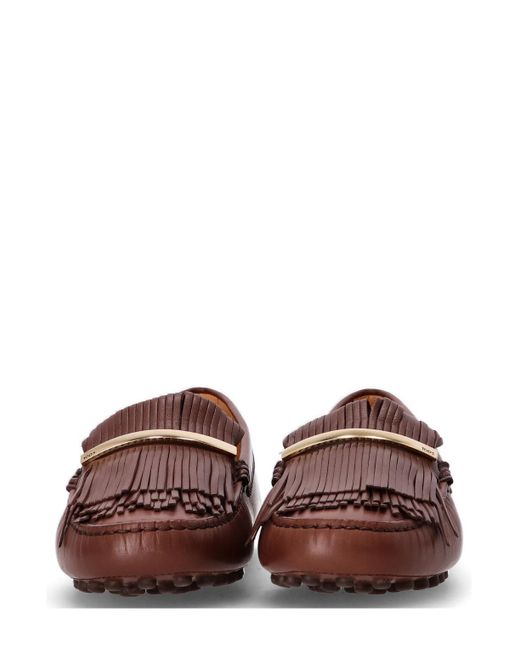 Tod's Brown Fringe-Detail Leather Loafers