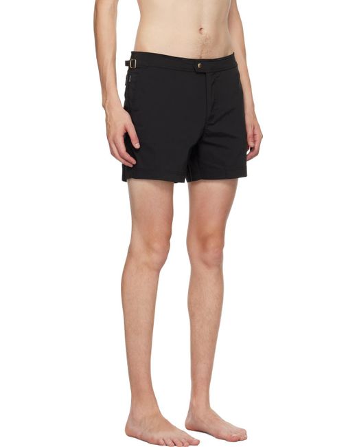 Tom Ford Black Mid-Rise Side Buckled Swim Shorts for men