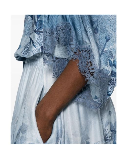 ERMANNO FIRENZE Blue Floral Print Long Dress
