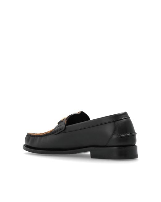 Versace Black Leopard-Printed Slip-On Loafers for men