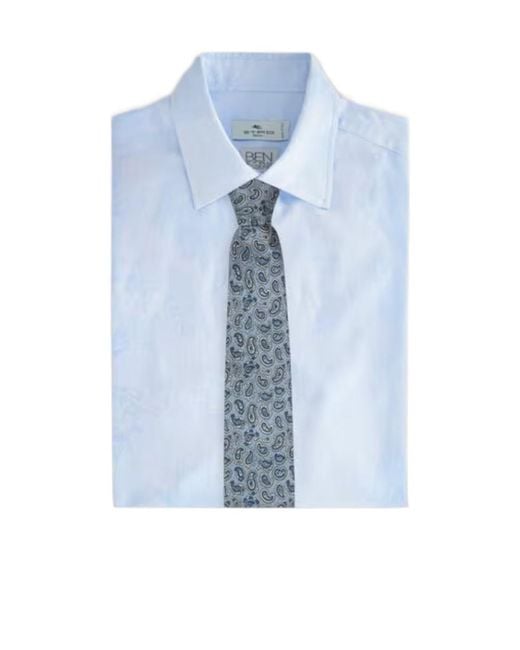 Etro Blue Jacquard Paisley Logo Patch Tie for men