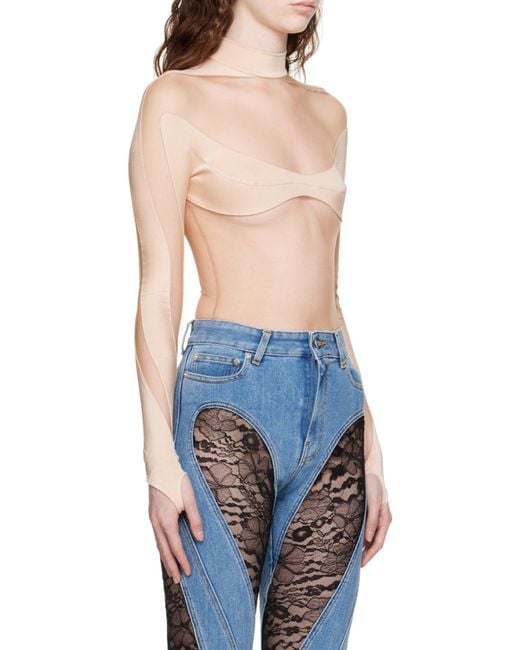 Mugler Blue Logo Spliced Jumpsuit