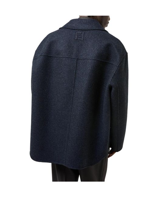 Fendi Blue Double-Breasted Wool Blend Peacoat for men