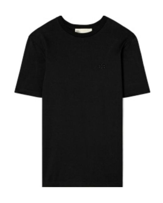 Tory Burch Black Logo Embroidered Crewneck T-Shirt