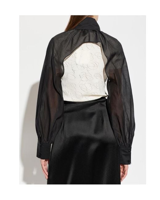By Malene Birger Black Canny Tie-Neck Sheer Top