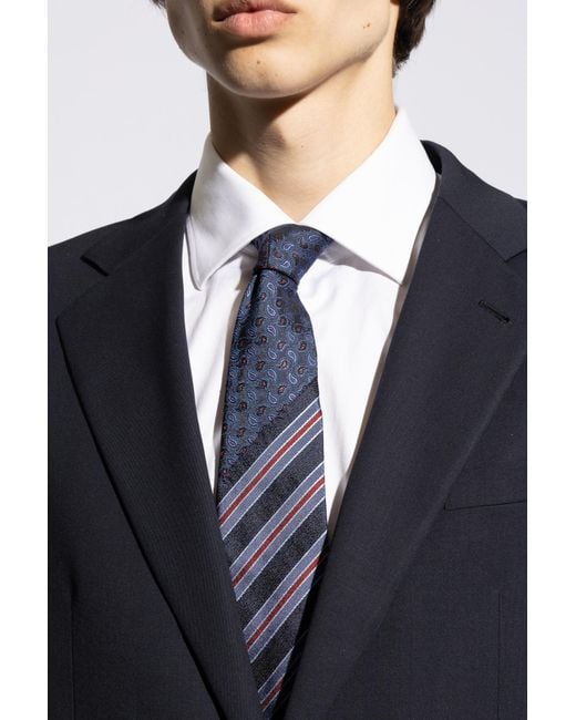Etro Blue Pattern Embroidered Pointed-Tip Tie for men