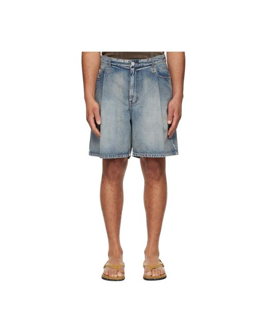 Wooyoungmi Blue Pleated Denim Shorts for men
