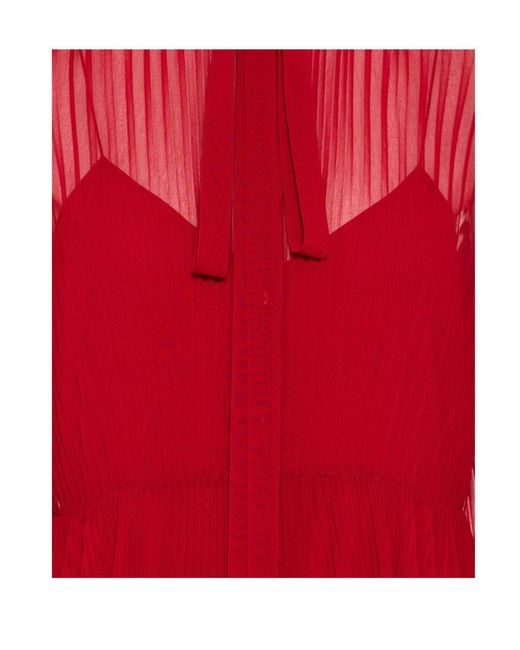 Gucci Red Pleated Pussy-Bow Long-Sleeved Maxi Dress
